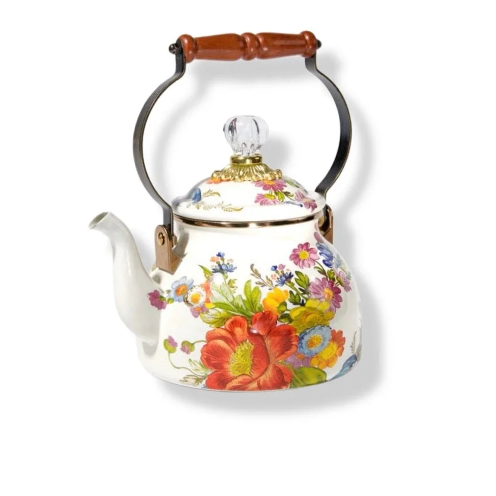 NEW MacKenzie-Childs White Flower Market 2-Qt. Tea Kettle NWOT NWOB MINT!!